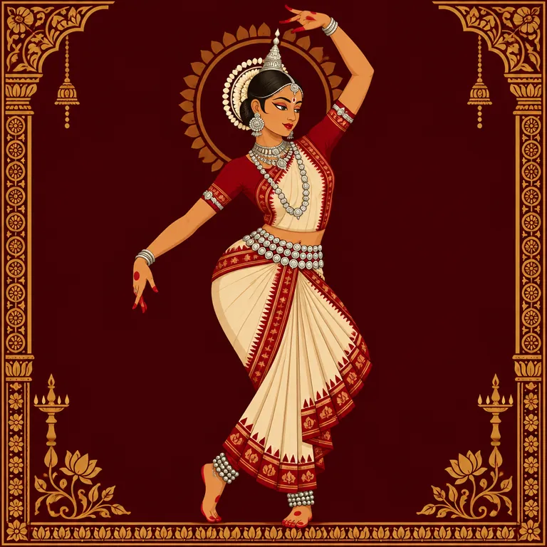 Odissi Artist illustrated in traditional performance attire or with instruments