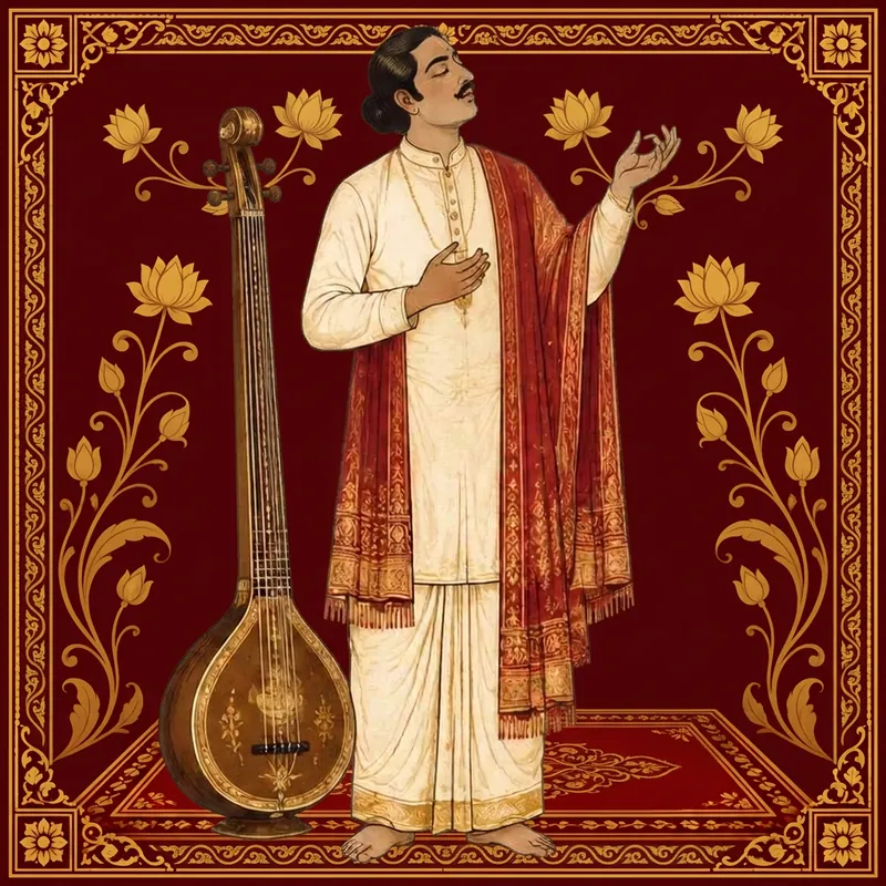 Carnatic Vocalist illustrated in traditional performance attire or with instruments