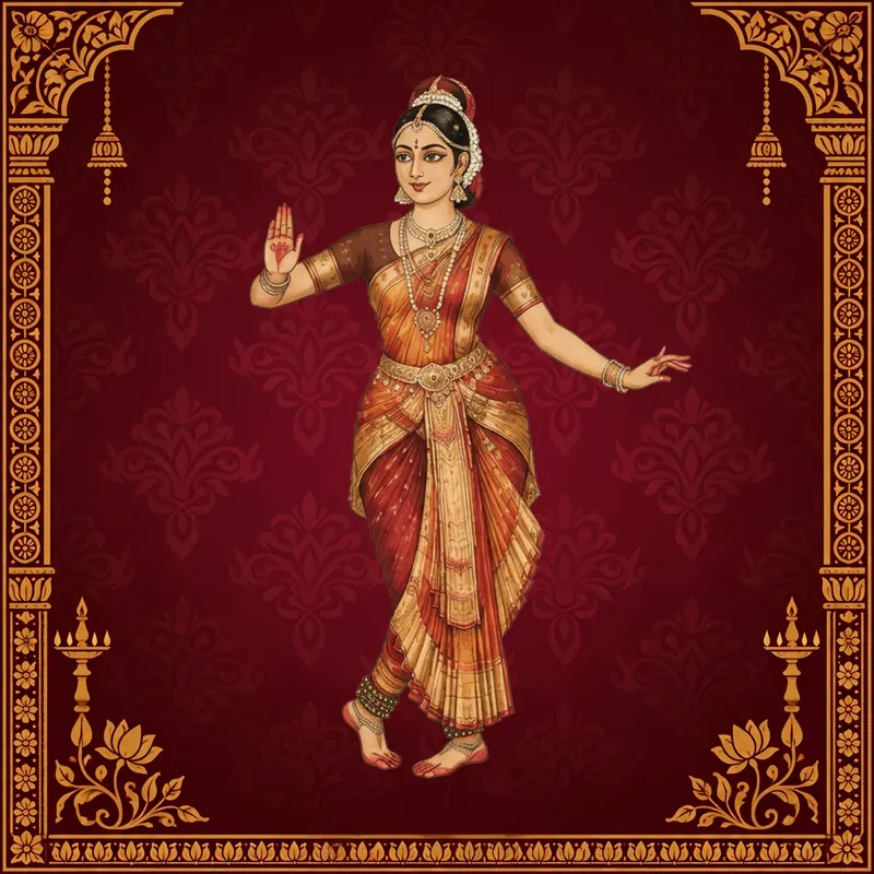 Kuchipudi Artist illustrated in traditional performance attire or with instruments